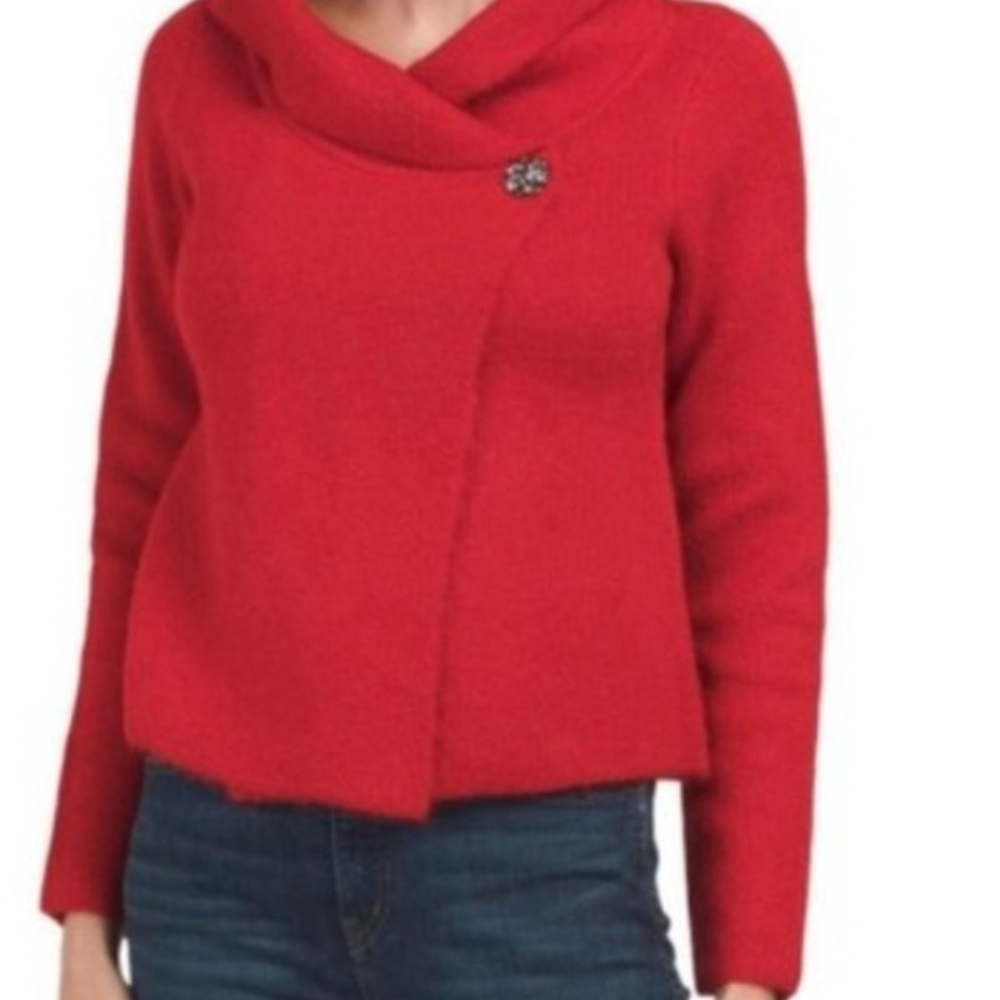 Adrienne Vittadini Red Women's Wool Blend Cardigan